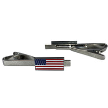 Load image into Gallery viewer, American Flag Tie clip. Silver, Red, White, and Blue.