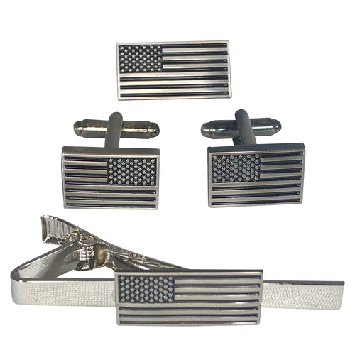 Subdued American Flag Set (Lapel Pin, CuffLinks, Tie Clip)